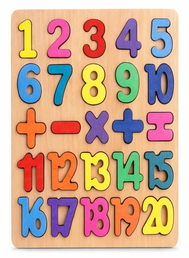 Aze Enterprises Wooden Number Puzzle 1-20 with Math Signs, Early Learning Educational Board, Pack of 1 - Image 1